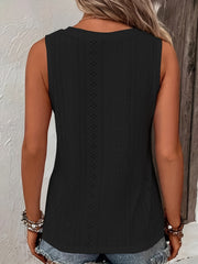  Casual Tank Top Women's Plus Jacquard Eyelet Embroidered Button