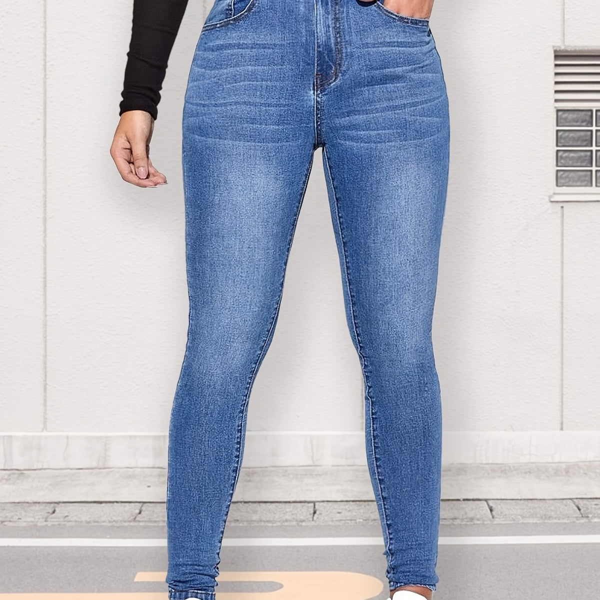 High Waist Slash Pocket Skinny Denim Jeans