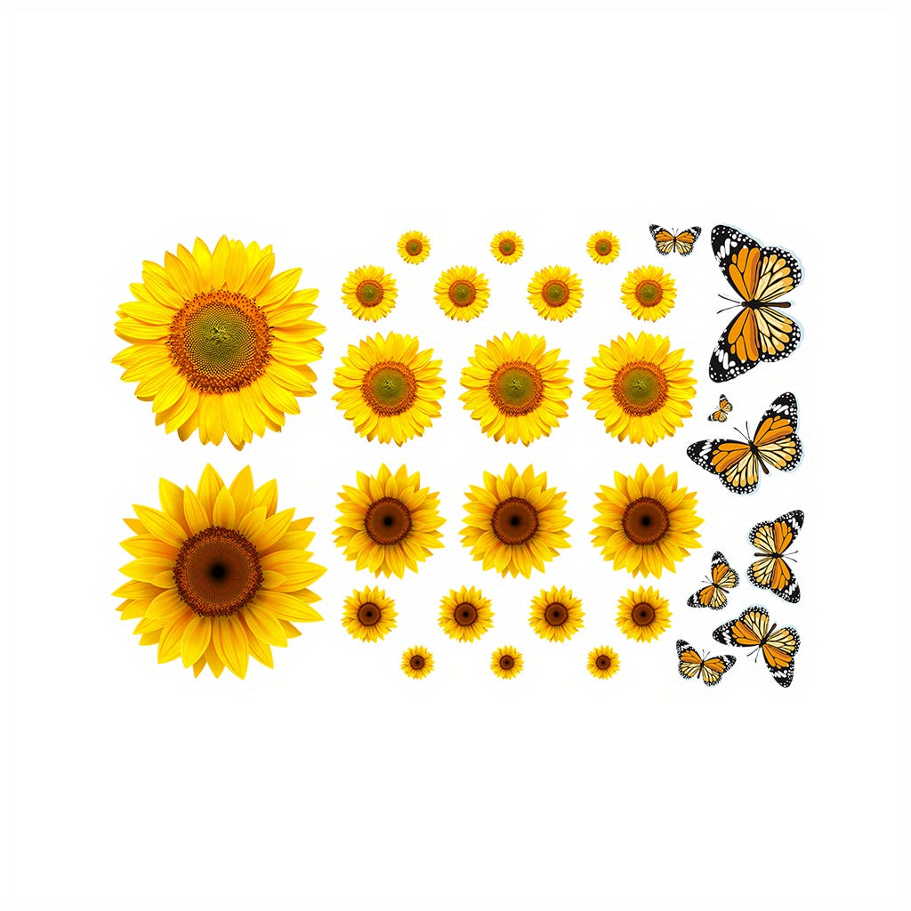 Yellow Sunflower Room Decoration Wall Sticker Butterfly Sofa Background