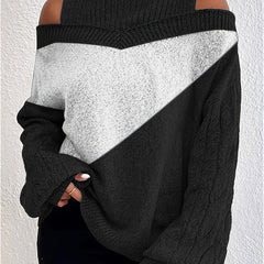  Colorblock Cable Lantern Sleeve High Neck Jumper