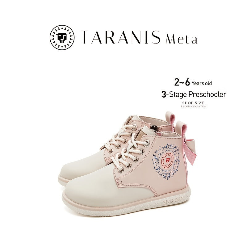 TARANIS Toddler Girls Side Zipper Boots Soft Soled Anti-Slip Shoes With Bow
