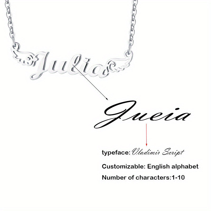 Personalized Angel Wings Pendant Name Necklace Custom Engraved Letter Hollow Cut