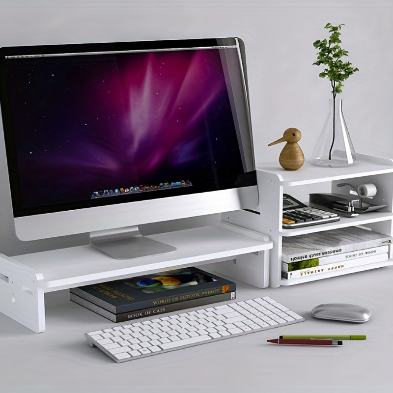 Wooden Computer Stand with Storage Box for Home and Office