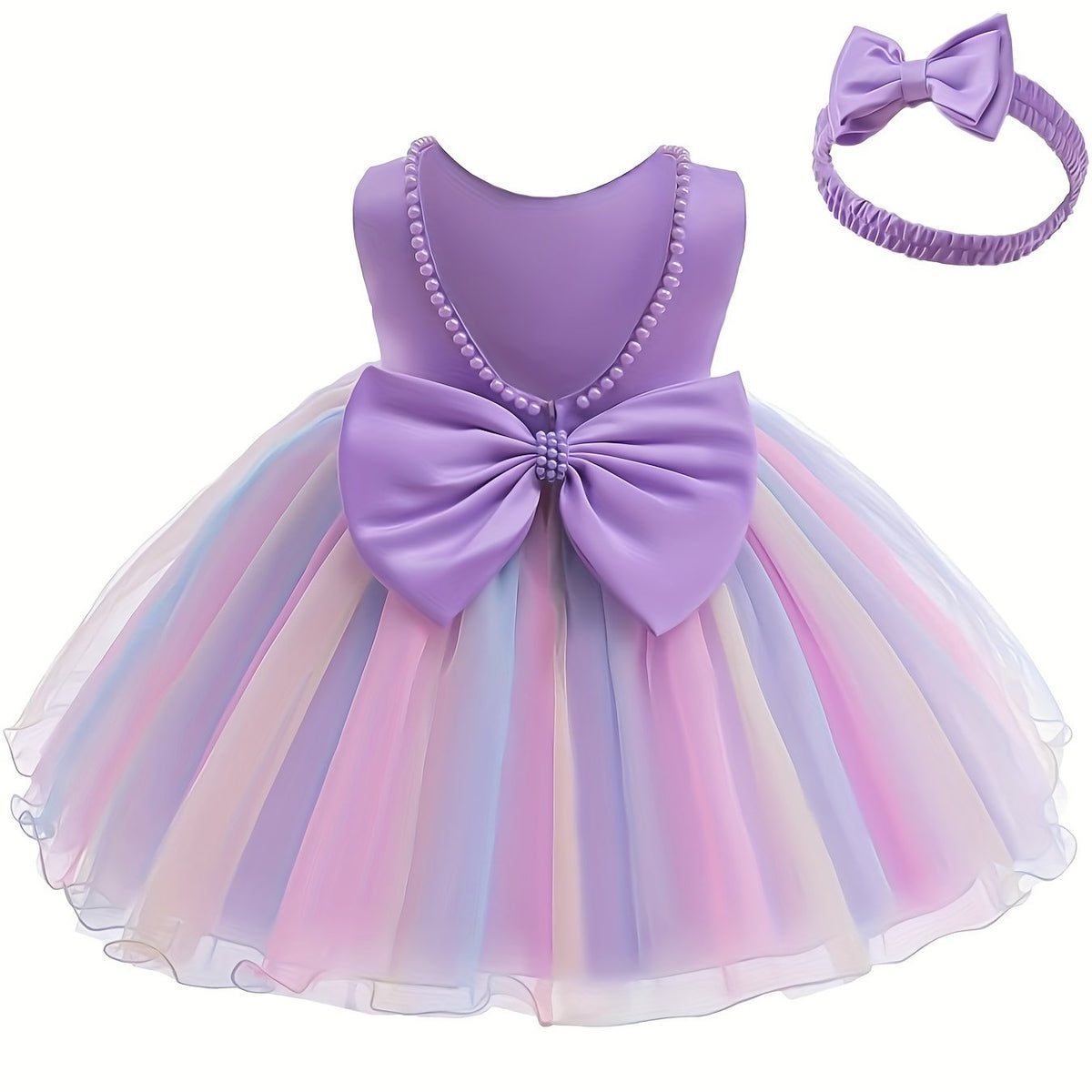 Adorable Toddler Gala Dress with Big Bow and Colorful Mesh Back