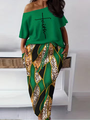  Women's Short Sleeve Tee & Skirt Outfits Two Piece Set