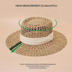Flat Top Summer Sun Hat Hollow Straw Hat British Jazz Fedora Cap