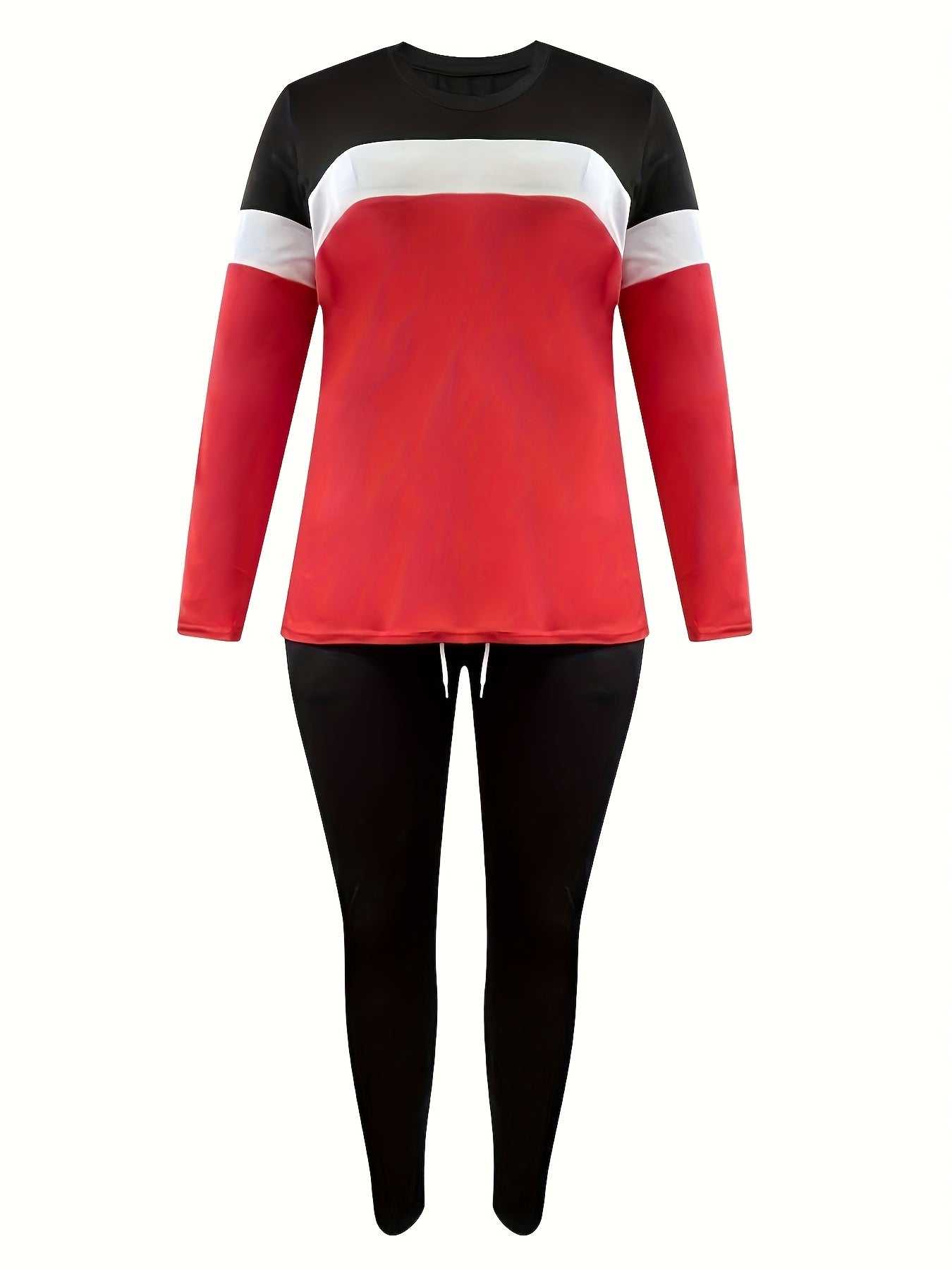  Colorblock Long Sleeve Round Neck Top & Pants Set