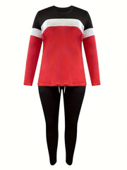  Colorblock Long Sleeve Round Neck Top & Pants Set