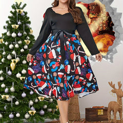  Colorblock Print V Neck Floral Trim Dress