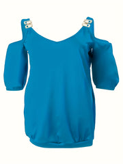  Cold Shoulder V Neck Stretch Mini Dress