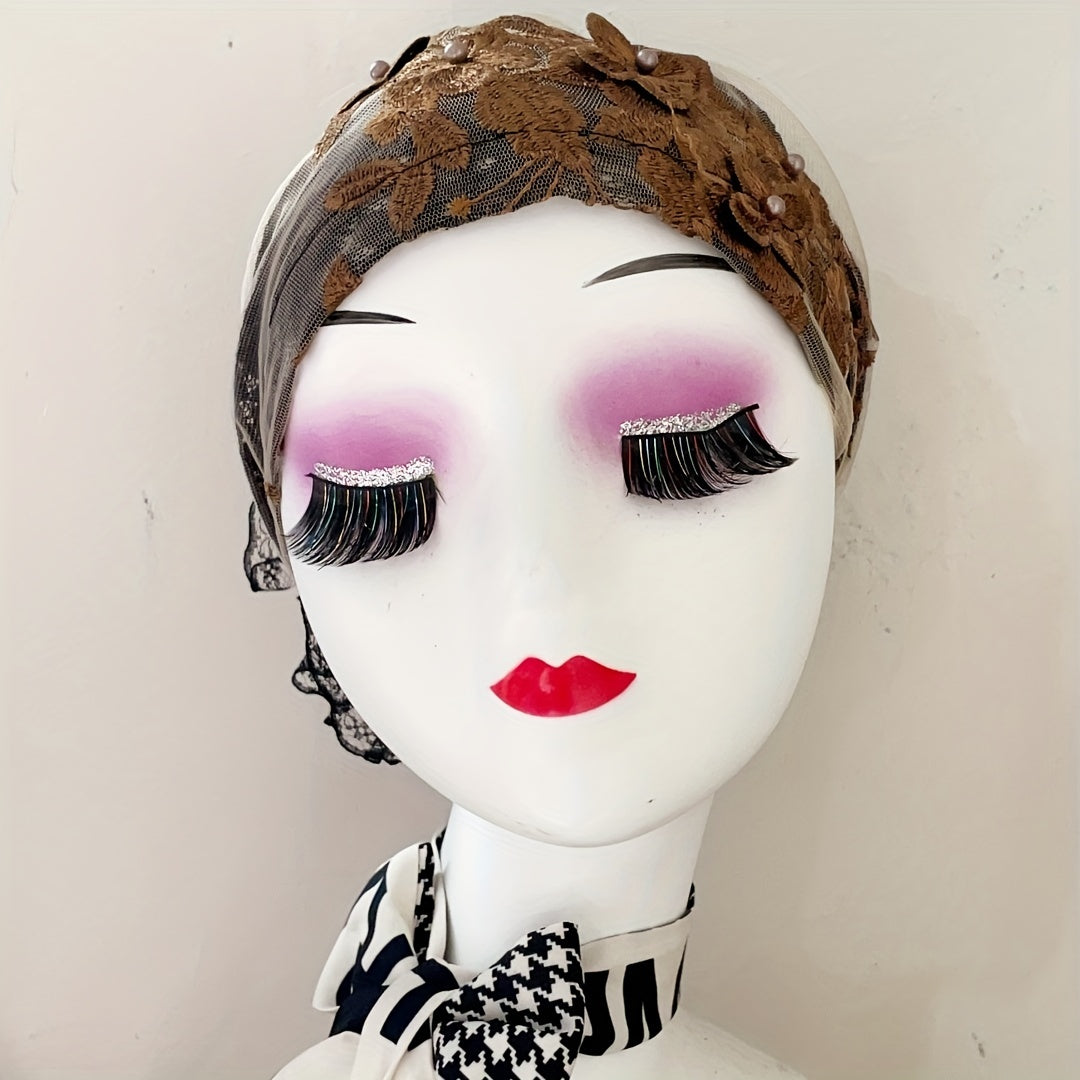 Lace Flower Embroidery Turban Cap Mesh Breathable Ruffle Head Wrap Elastic Hijab