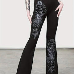  Gothic Pants Women's Plus Graphic Print Flared Leg Trousers