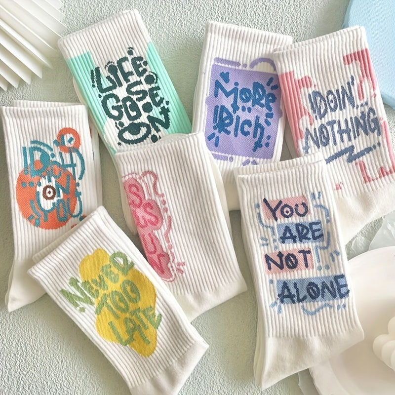 7 Pairs Letter Print Socks Comfy & Breathable Mid Tube Socks