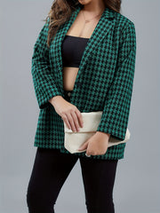  Houndstooth Print Long Sleeve Blazer