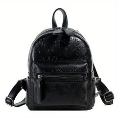 Cartoon Graffiti Embossed Backpack Zipper Solid Rucksack