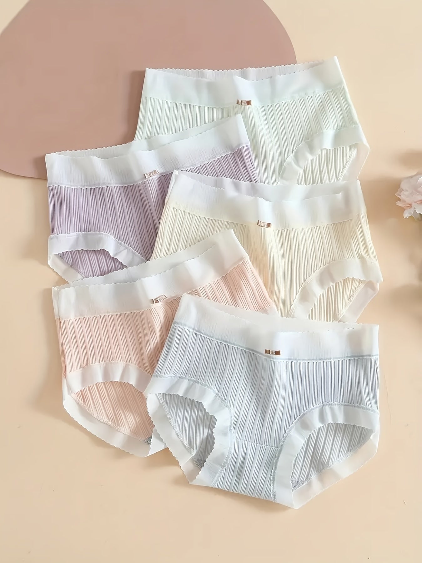 5pcs Ribbed Bow Tie Briefs Soft & Stretchy Intimates Panties