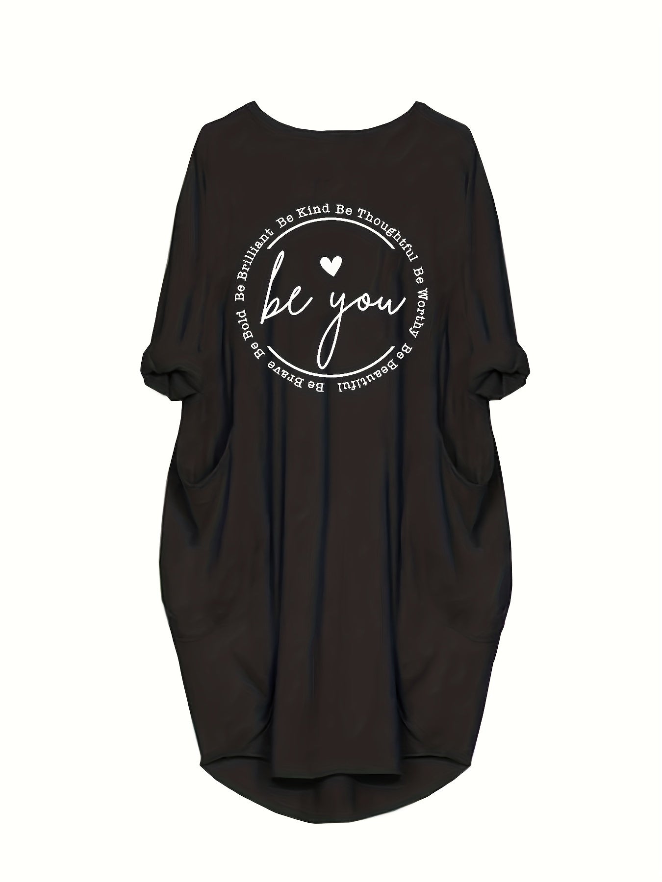 Slogan Print Loose Fit Baggy Dress
