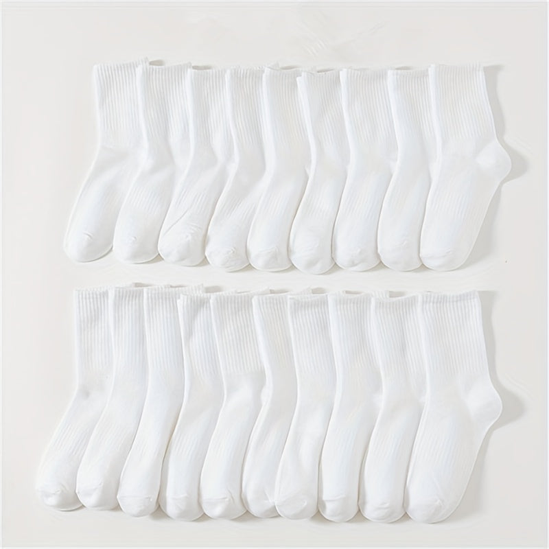 20 Pairs Women's Solid Mid Tube Socks