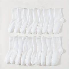 20 Pairs Women's Solid Mid Tube Socks
