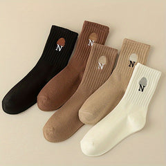 5 Pairs Letter Print Socks Soft Women's Stockings