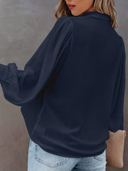  Solid Button Up Lantern Sleeve Blouse
