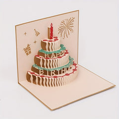 Colorful 3D Birthday Cake Card With Handwritten Blessing Message