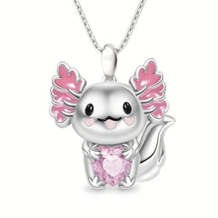 Cartoon Cuddle Heart Pendant Necklace Rhinestone Jewelry