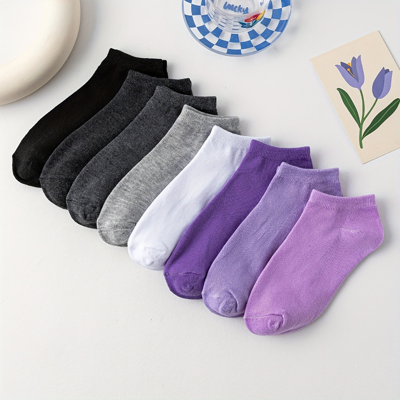 8 Pairs Low Cut Ankle Socks Soft & Lightweight Women's Stockings