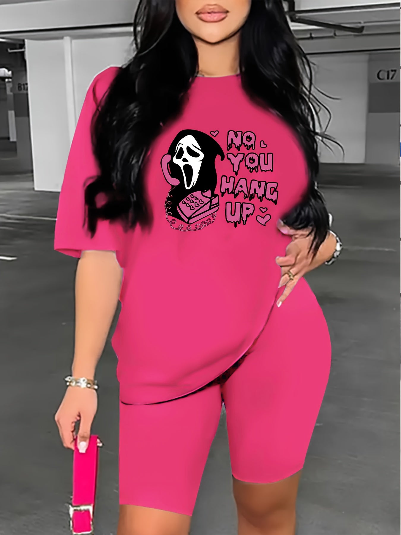  Grim Reaper Print Tee & Shorts Outfit Set