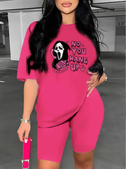  Grim Reaper Print Tee & Shorts Outfit Set