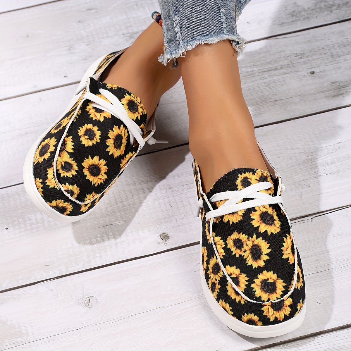 Women's Sunflower Flat Canvas Shoes Lightweight Lace Up Loafers