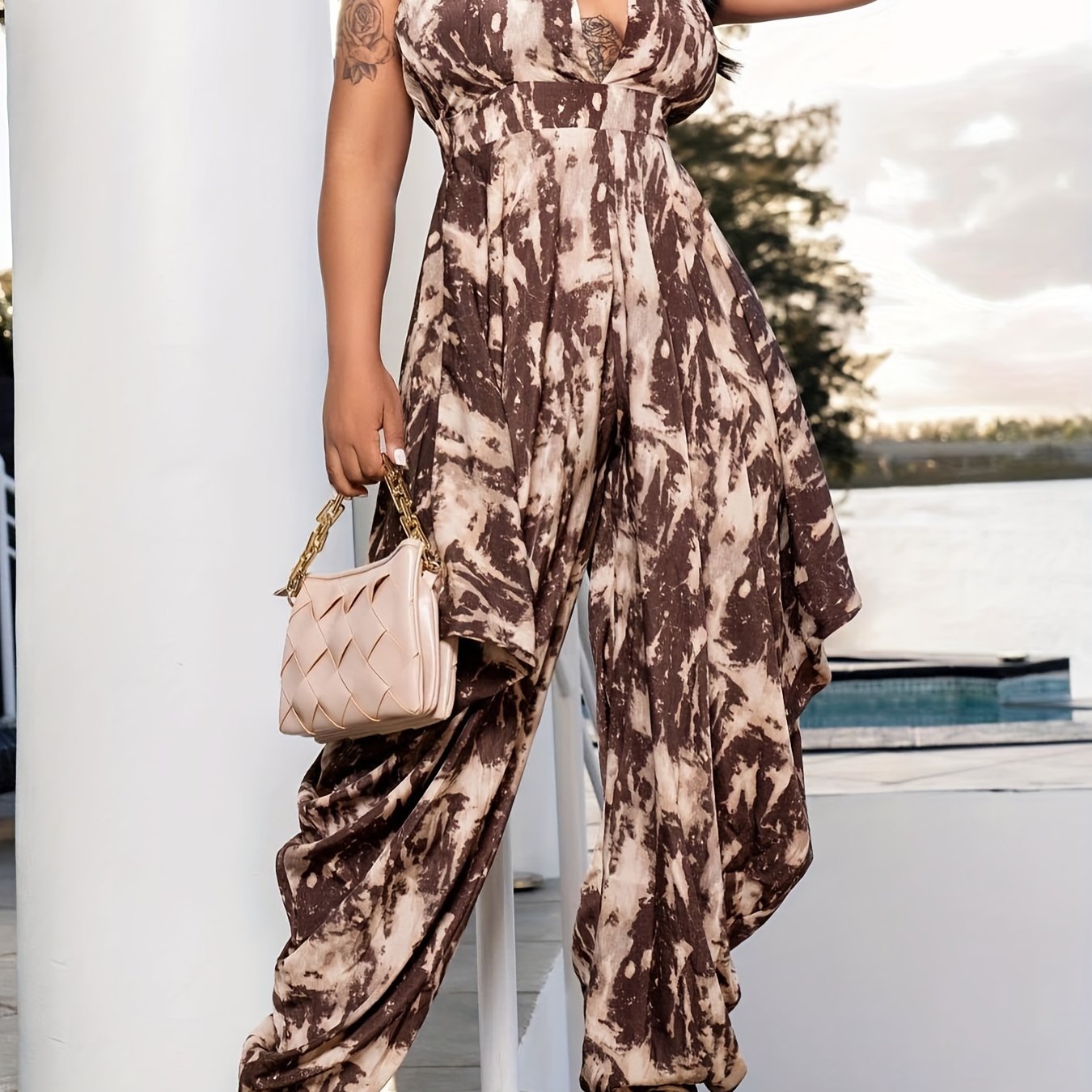  Sexy Jumpsuit Women's Plus Tie Dye Deep V Neck