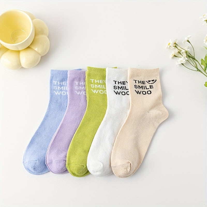 5 Pairs Letter Print Socks Women's Stockings & Hosiery