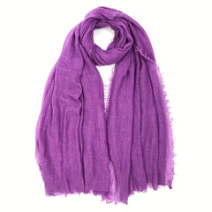 Purple Crinkle Scarf Frayed Edge Warm Shawl Women Head Wrap