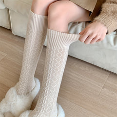 Argyle Textured Calf Socks Knee High Stockings Women's Hosiery