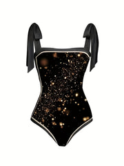 Glitter Star Print One Piece Bathing Suit & Sarong Cover Up Set