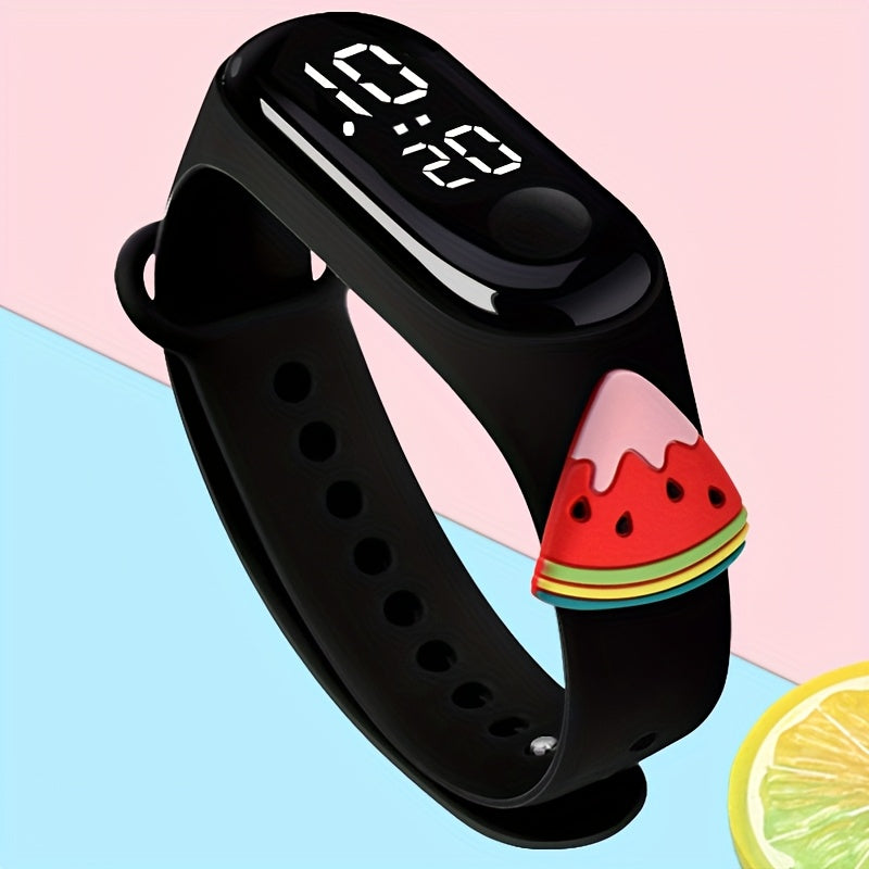 12pcs LED Digital Watch Set Fruit Pattern Soft Strap 24 Hour Display