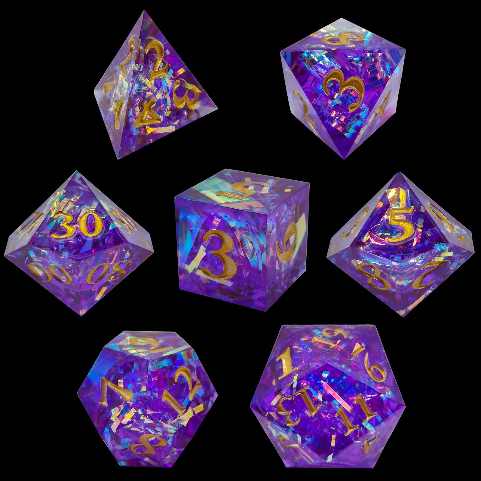 Colorful Striped Dice Set Of 7 Polyhedron Crafting Board Game