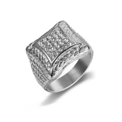 Men's Crystal Geometric Steel Ring