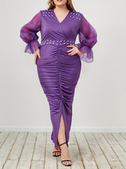  Maxi Dress Surplice Neck Ruched Split