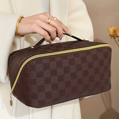 Checkerboard Pattern Cosmetic Bag Zipper Makeup Organizer