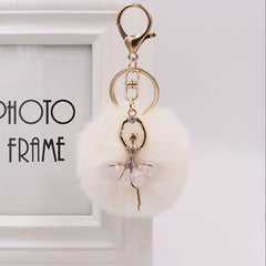 Ballet Girl Pom Pom Keychain Rhinestone Bag Accessory Car Pendant