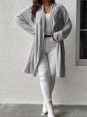  Solid Ribbed Long Sleeve Open Front Cardigan