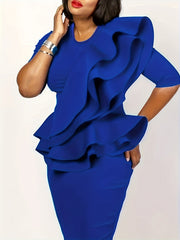  Women's Ruffle Trim Fit Dress