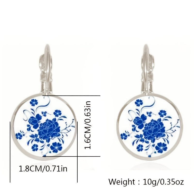 Chinese Style Time Gemstone Flower Porcelain Earrings Ear Hook