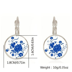 Chinese Style Time Gemstone Flower Porcelain Earrings Ear Hook