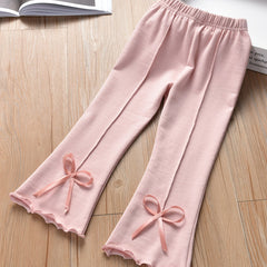 Girl Sweet Bow Flare Pants Soft Stretch Bell Bottom Pants