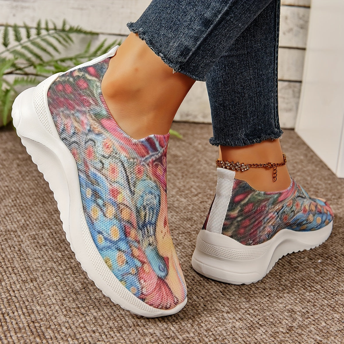 Women's Peacock Graphic Flying Running Shoes Comfort Slip on Flat Shoes