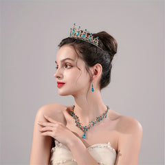 3pcs Alloy Crystal Headband Necklace Earrings Set Women's Jewelry