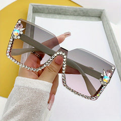 Rhinestone Rimless Sunglasses Large Gradient Glasses UV400